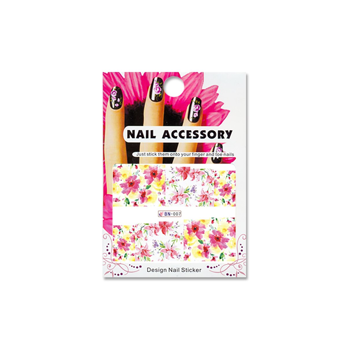 Tatuaj sticker cu efect acrilic pentru decor unghii BN-007, MoonbasaNails, Multicolor