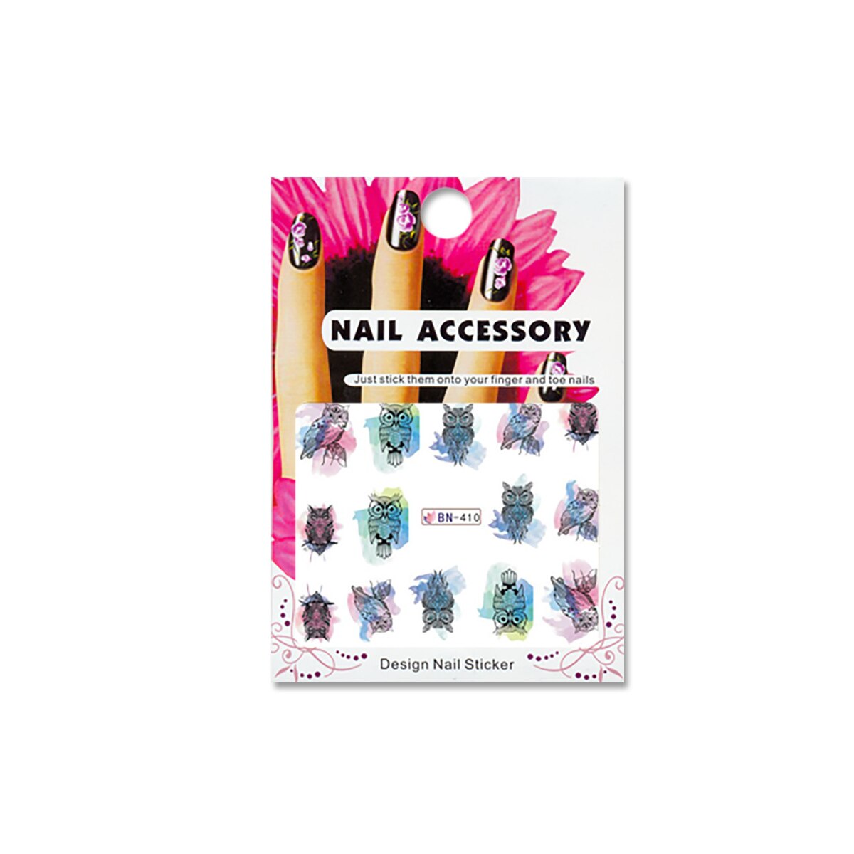 Tatuaj sticker cu efect acrilic pentru decor unghii BN-410, MoonbasaNails, Multicolor