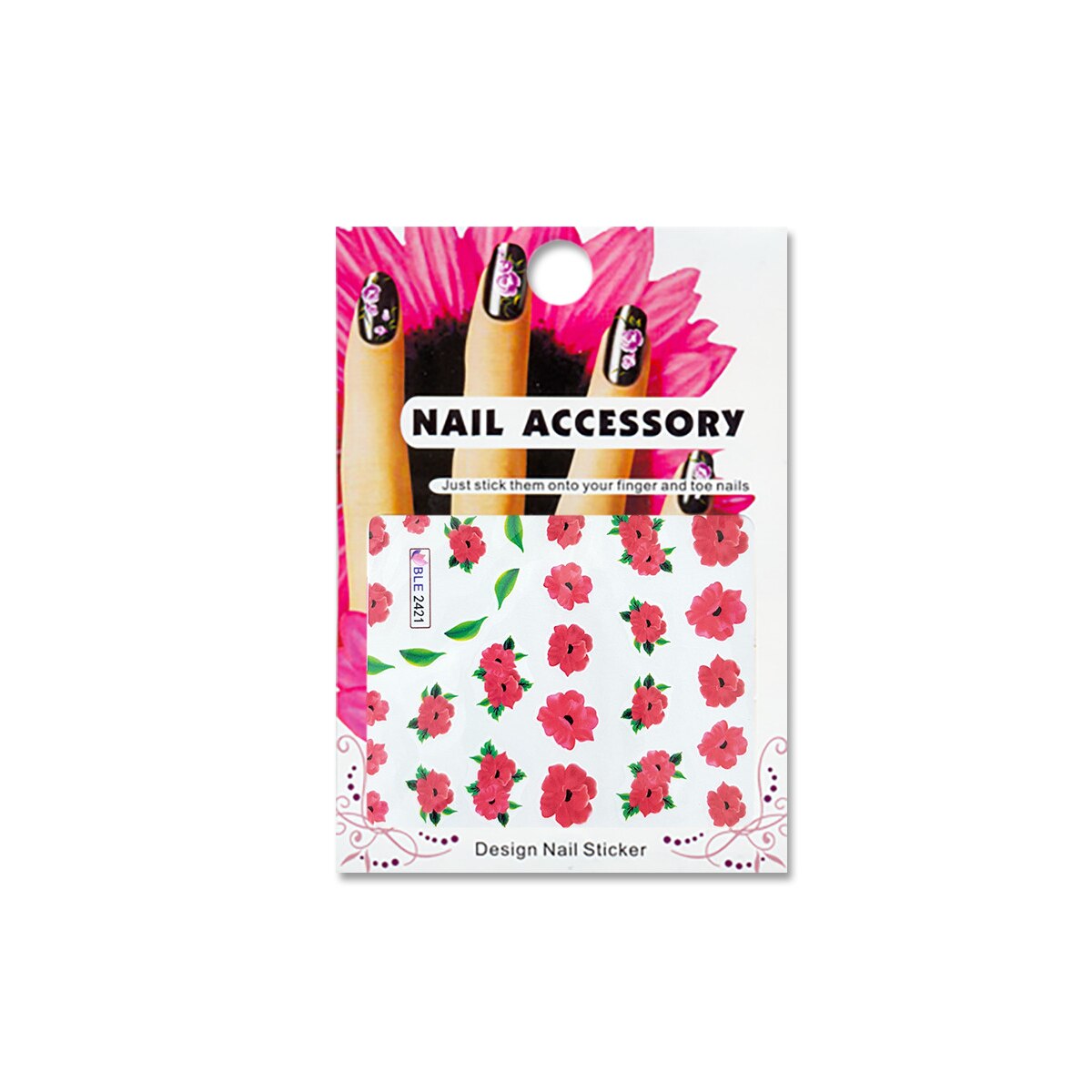 Tatuaj sticker cu efect acrilic pentru decor unghii BLE-2421, MoonbasaNails, Multicolor