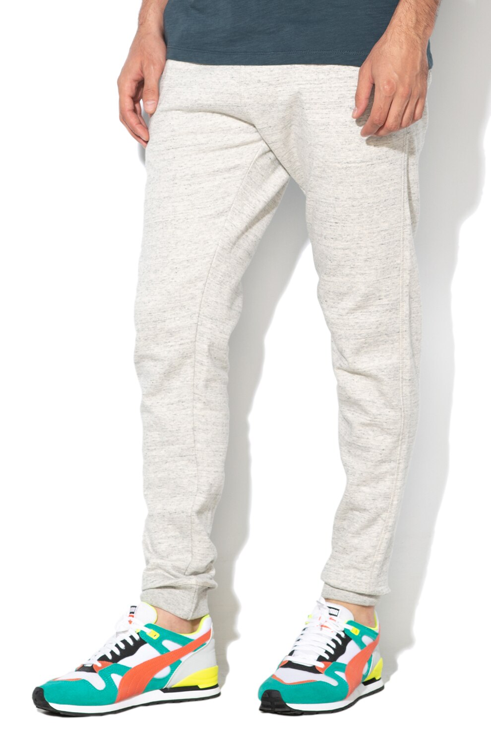 BLEND, Pantaloni sport cu snur in talie si captuseala din fleece, Gri melange