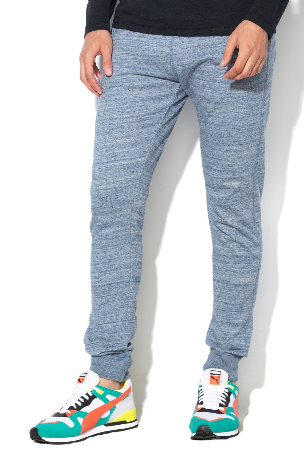 BLEND, Pantaloni sport cu snur in talie si captuseala din fleece, Albastru melange