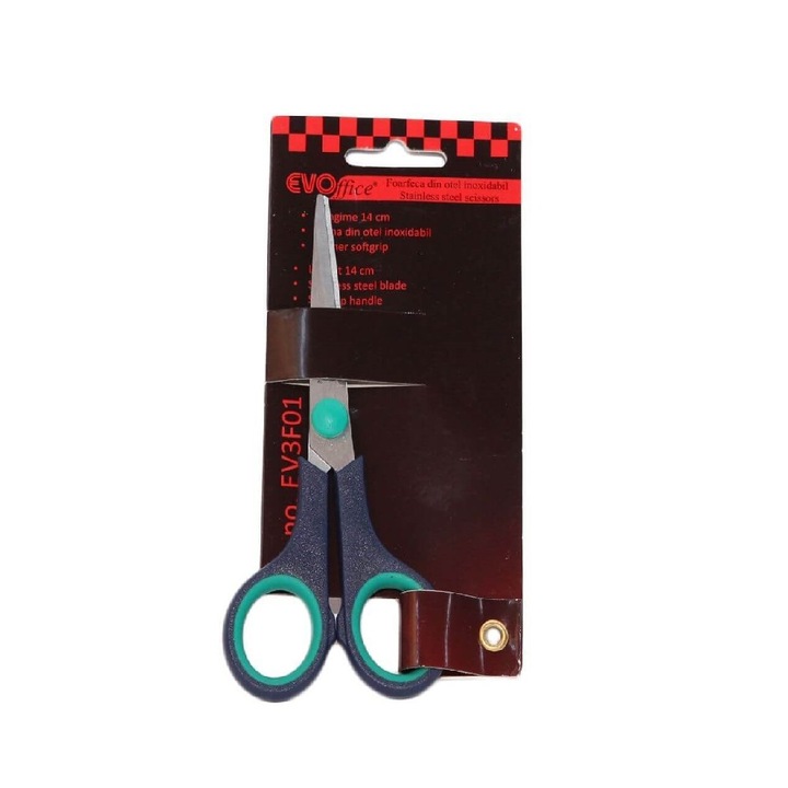 EVOffice olló 14 cm, rozsdamentes acél pengék és gumírozott fogantyú - irodai olló, olló gyerekeknek