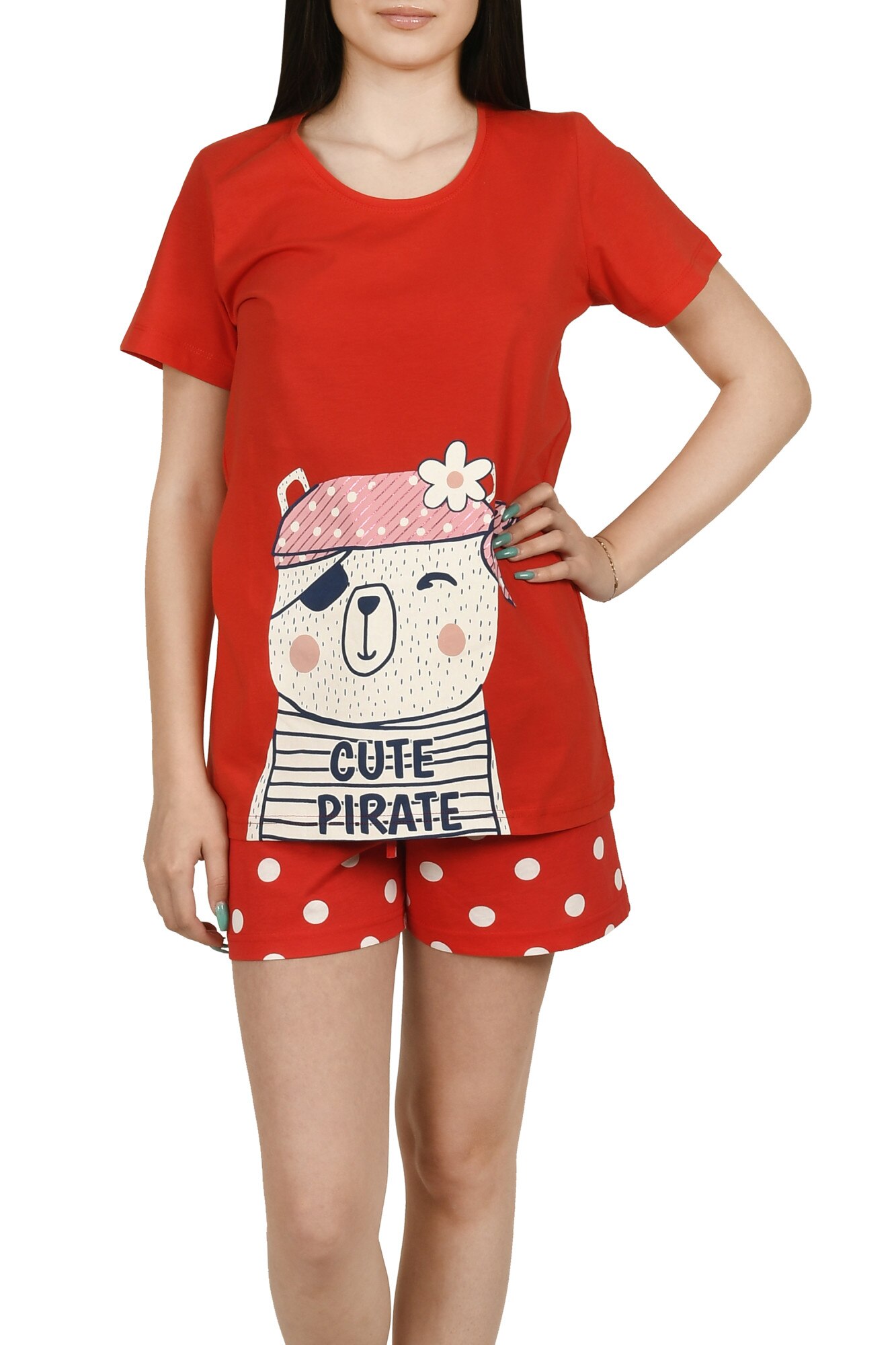 Pijama dama cu pantalon scurt si buline, Vienetta