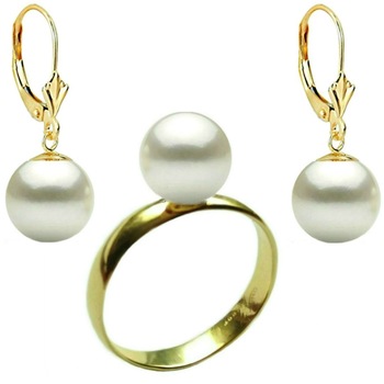Set Aur Cercei cu Tortita Inchisa Model Lalea si Inel cu Perle Naturale Premium Albe de 10 mm, marimea 19,8 mm Set Aur Cercei cu Tortita Inchisa Model Lalea si Inel cu Perle Naturale Premium Albe de 10 mm, marimea 19,8 mm