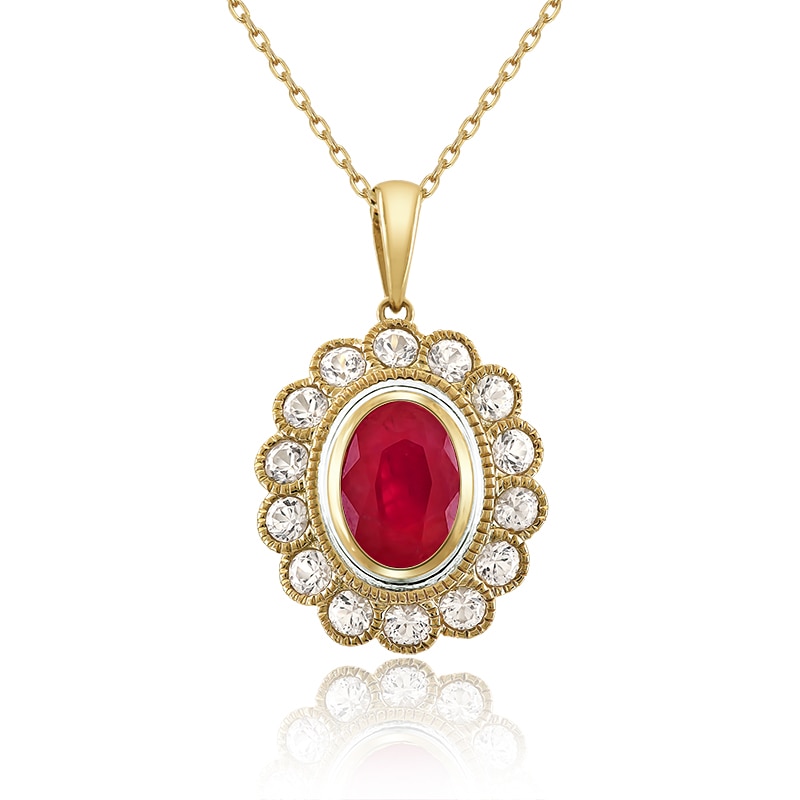 Pandantiv cu Lant Deruvo Aur 18k Rubin, Safire Albe, Ajustabil 40-45 PCPF00354-RUSAY