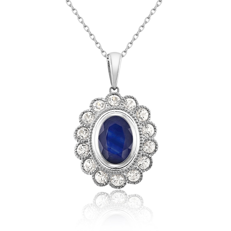Pandantiv cu Lant Deruvo Aur 18k Safir, Safire Albe, Ajustabil 40-45 PCPF00354-SAW