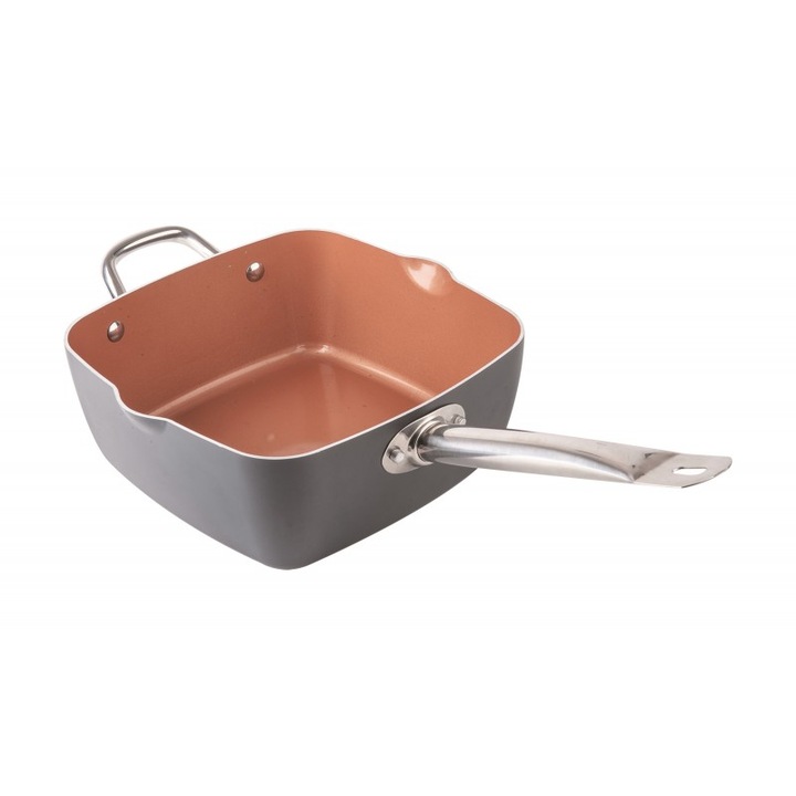 Tigaie aluminiu Grunberg invelis antiaderent ceramica si titan,capac sticla,24 cm, 8 Litri