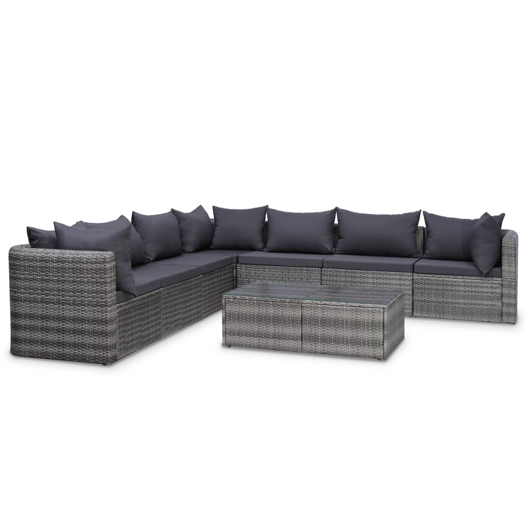 Set mobilier de gradina, 8 piese, vidaXL, Gri, 72 x 72 x 63 cm, ratan