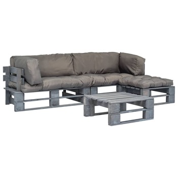 Set mobilier de gradina din paleti, 4 piese, vidaXL, Gri, 220 x 126 x 65 cm Set mobilier de gradina din paleti, 4 piese, vidaXL, Gri, 220 x 126 x 65 cm