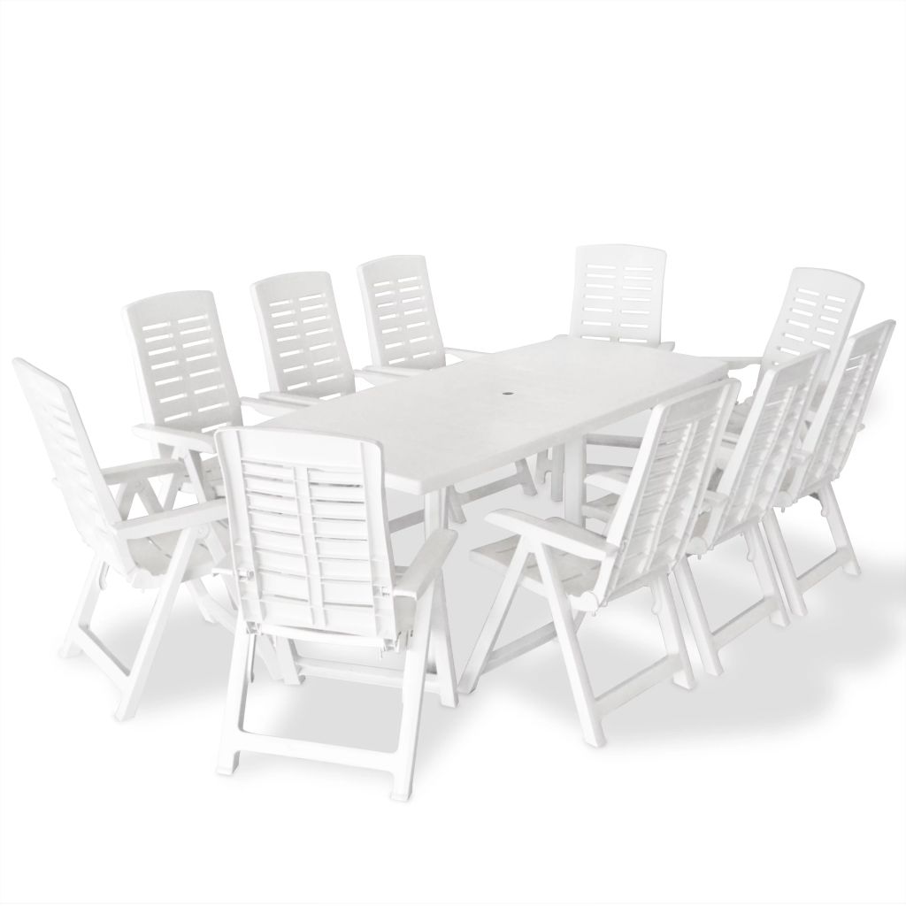 Set mobilier de exterior 11 piese, vidaXL, Alb, Plastic, 210 x 96 x 72 cm