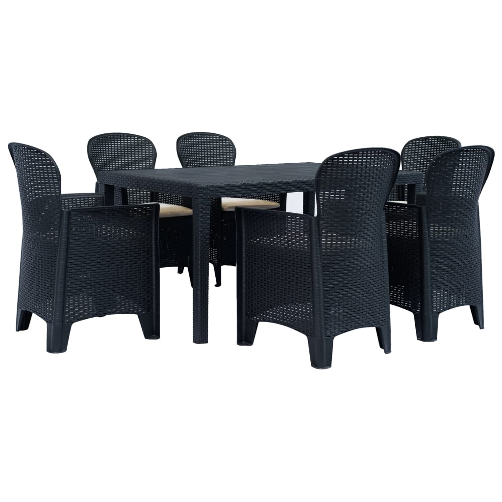 Set mobilier de gradina, 7 piese, vidaXL, 150 x 90 x 72 cm, Gri inchis, plastic aspect ratan
