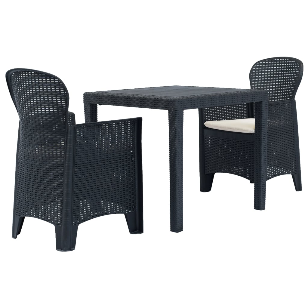 Set mobilier de gradina, 3 piese, vidaXL, 79 x 79 x 72 cm, Gri inchis, plastic aspect ratan