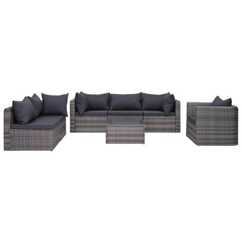 Set mobilier de gradina, 7 piese, vidaXL, Gri, 72 x 72 x 63 cm, ratan Set mobilier de gradina, 7 piese, vidaXL, Gri, 72 x 72 x 63 cm, ratan