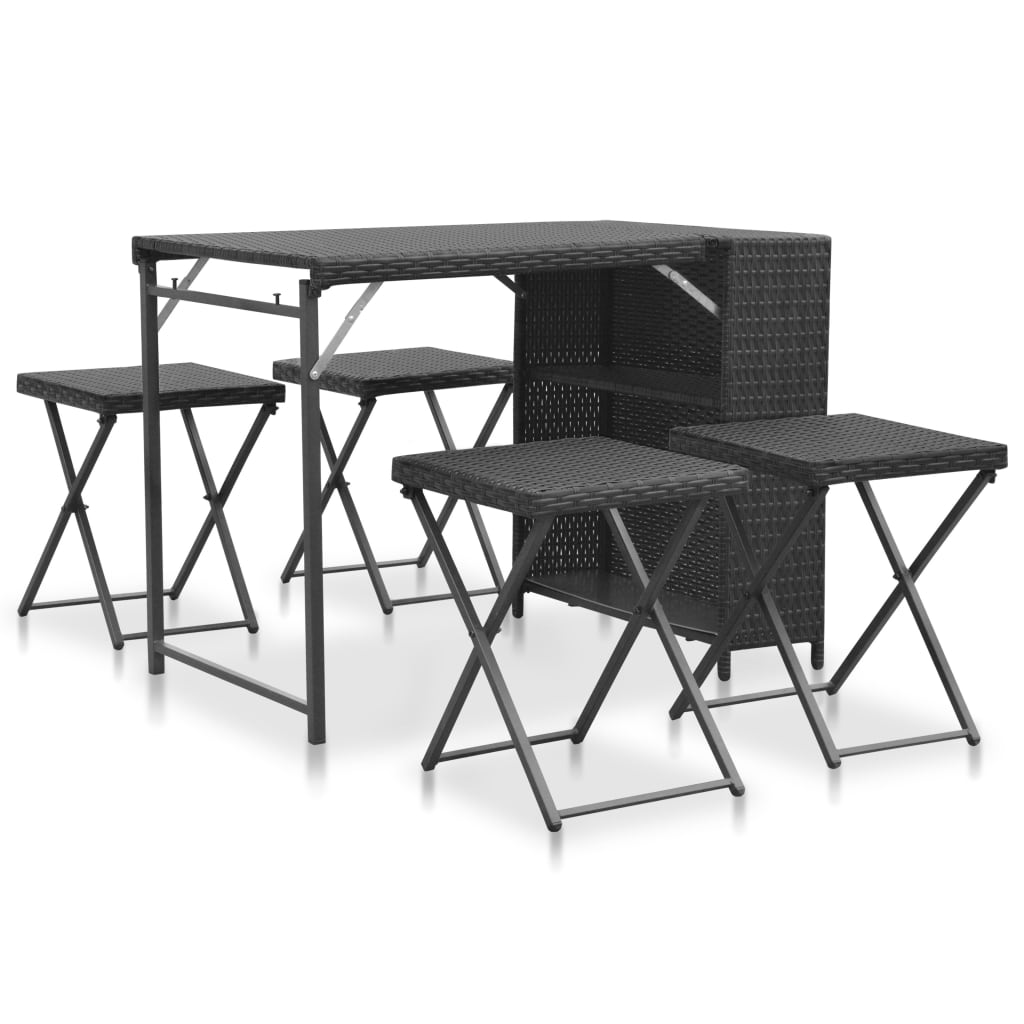 Set mobilier de gradina din poliratan, 5 piese, vidaXL- Negru, 91 x 60 x 72 cm