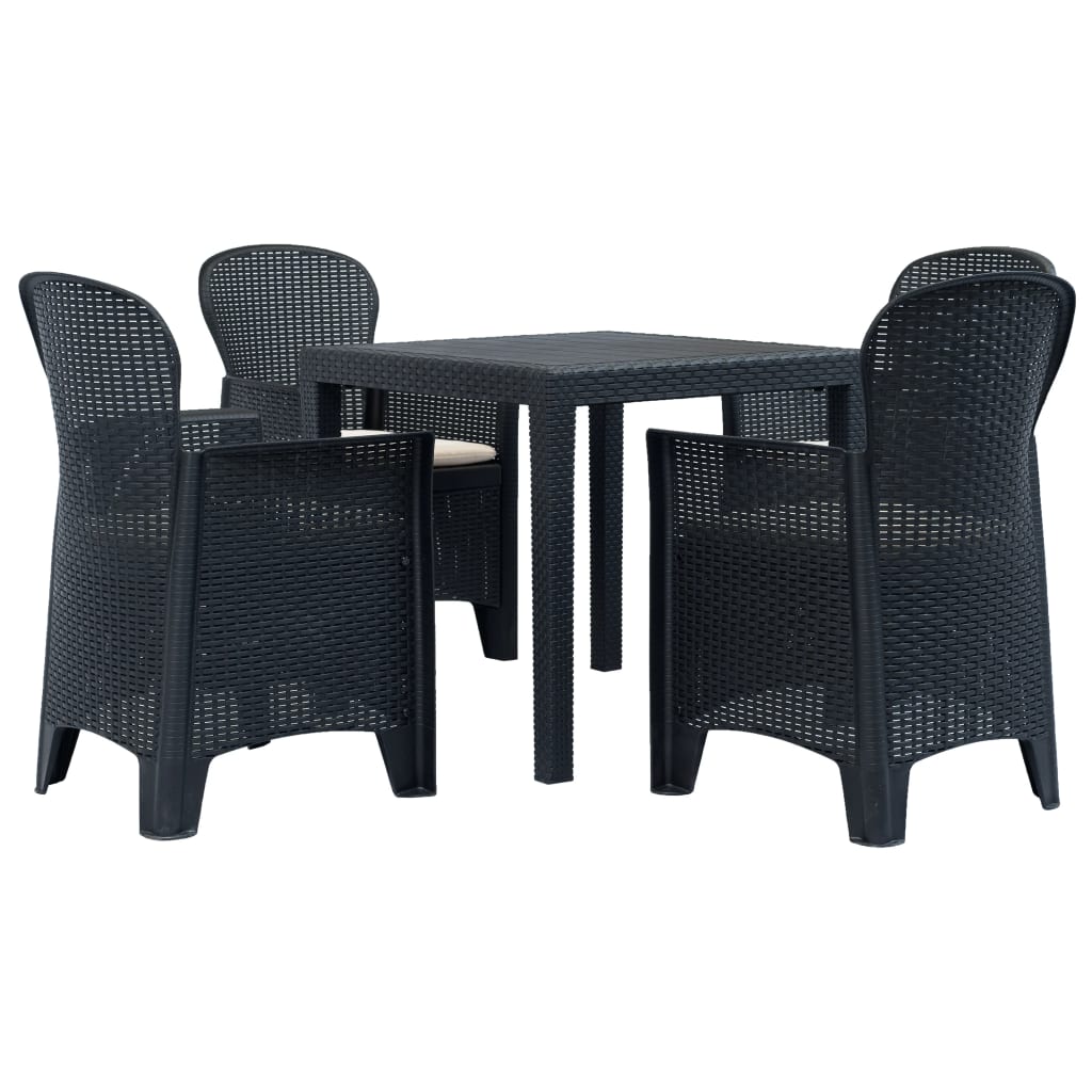 Set mobilier de gradina, 5 piese, vidaXL, 79 x 79 x 72 cm, Gri inchis, plastic aspect ratan