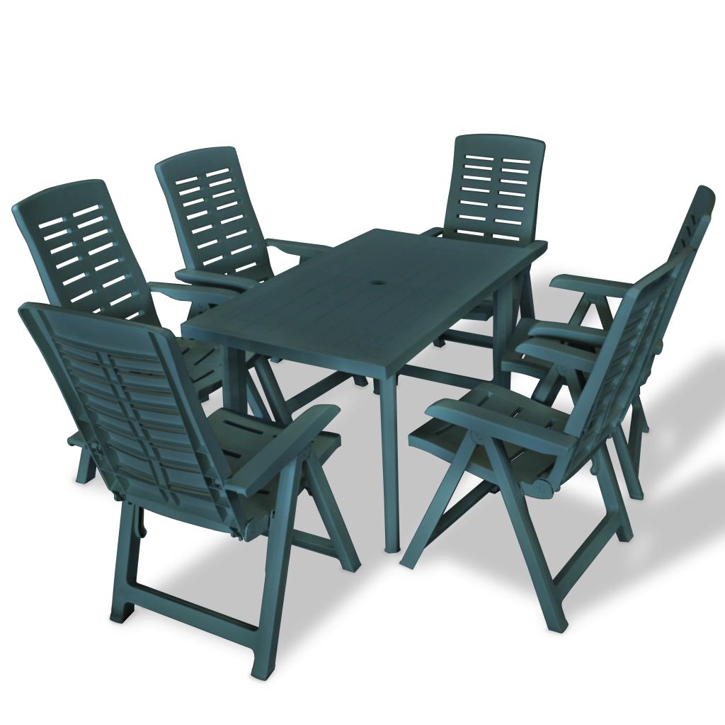 Set mobilier de exterior 7 piese, vidaXL, Verde, Plastic, 126 x 76 x 72 cm