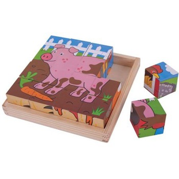 Puzzle Bigjigs Cubic - Animalute de la Ferma Puzzle Bigjigs Cubic - Animalute de la Ferma