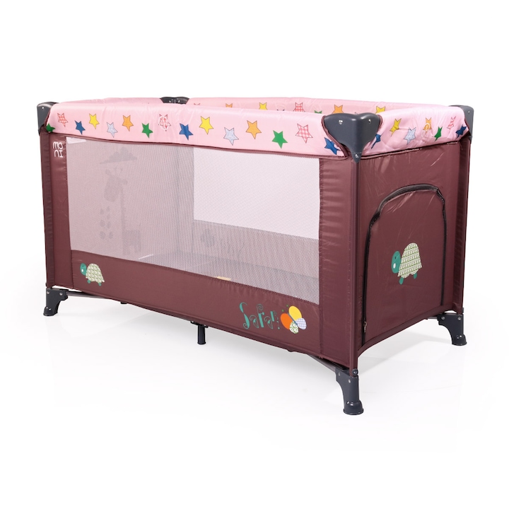 Patut pliabil cu doua nivele Happy Baby Safari Rose Dust