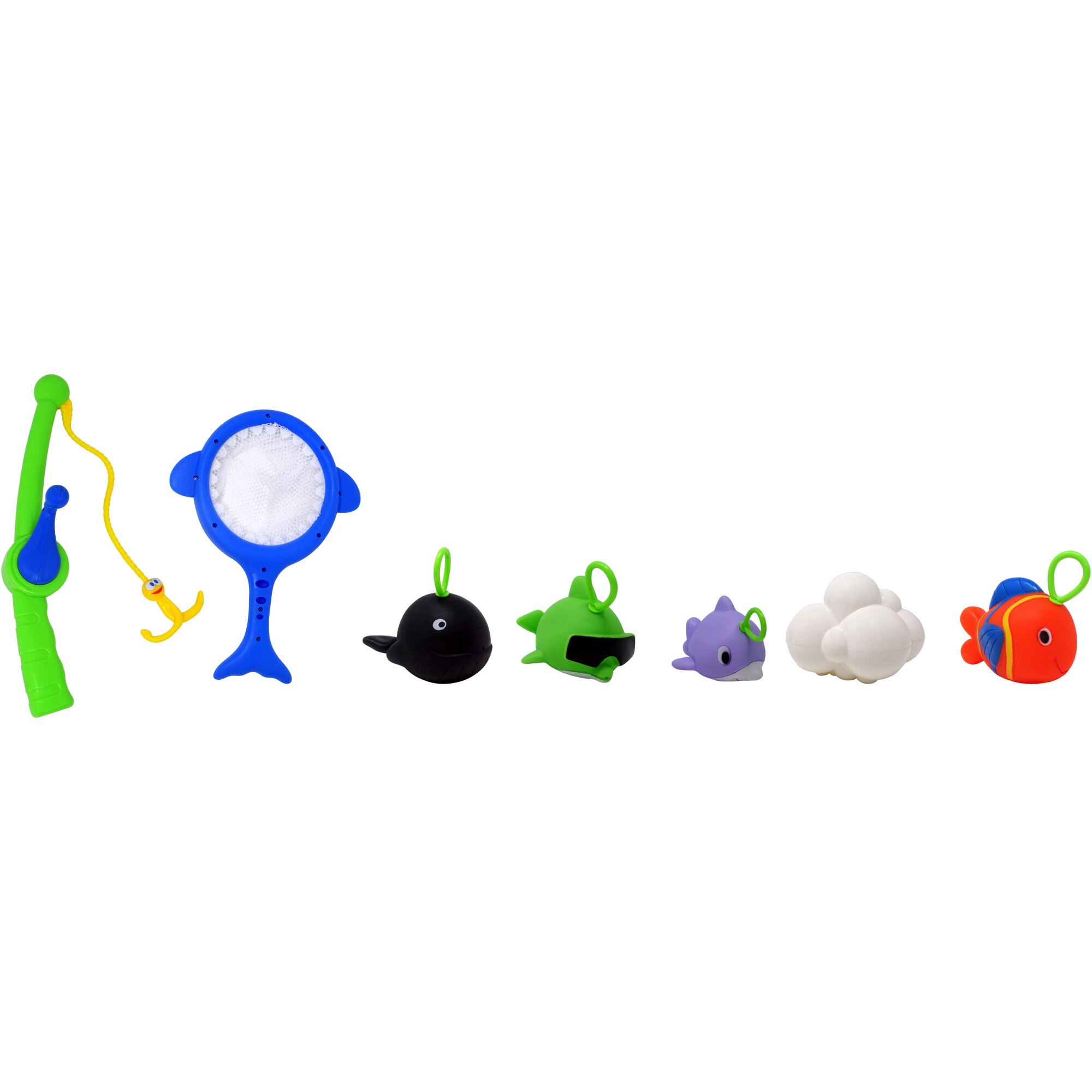 Set Joc de Pescuit ,7 piese, Mincioc, Undita, Pesti de jucarie, Multicolor