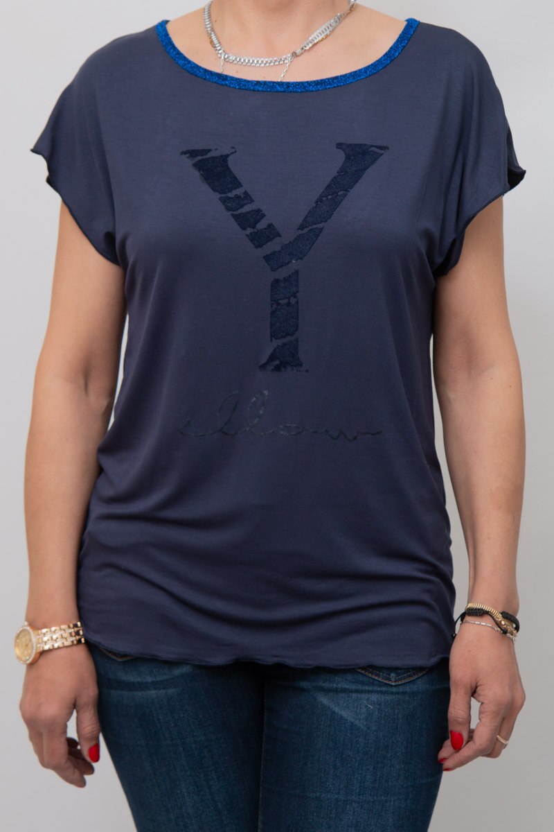 Tricou inscriptionat Sisters, Albastru marin