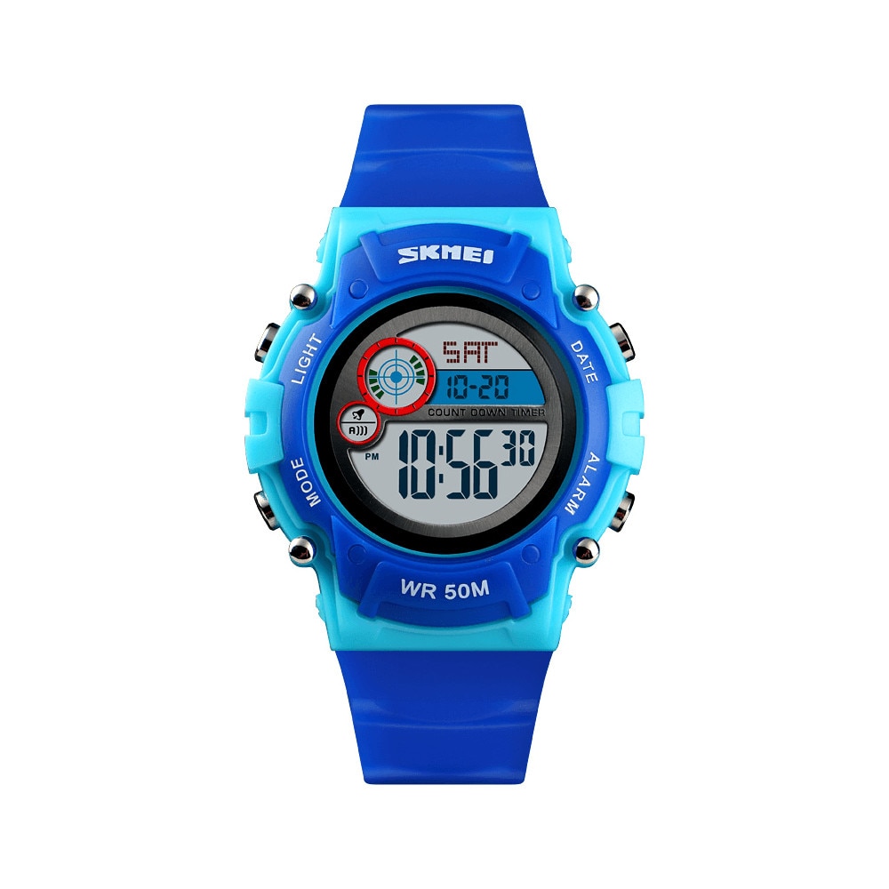 Ceas de copii sport SKMEI 1477 waterproof 5ATM dual time cu alarma, data si iluminare cadran, albastru