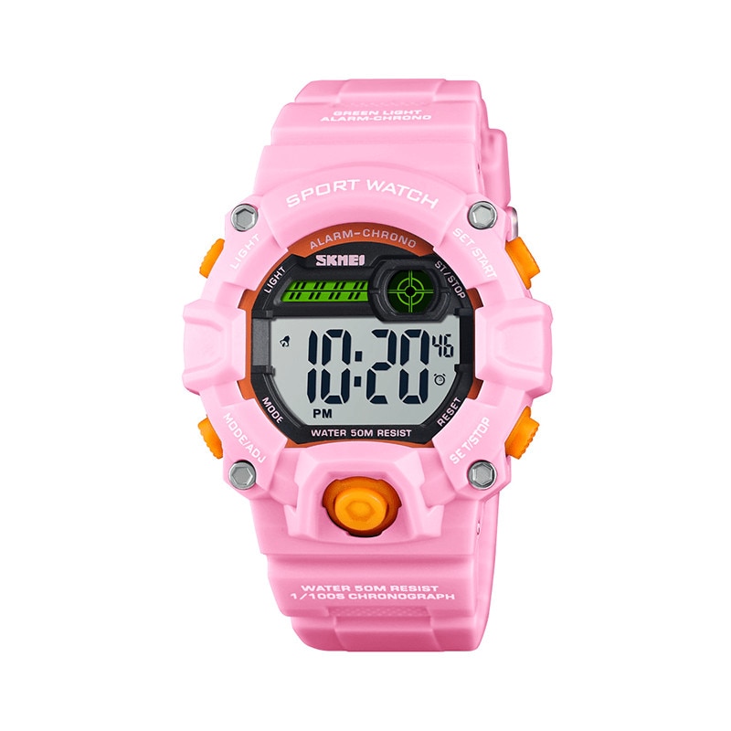 Ceas de copii sport SKMEI 1484 waterproof 5ATM cronograf, alarma, data si iluminare cadran, roz