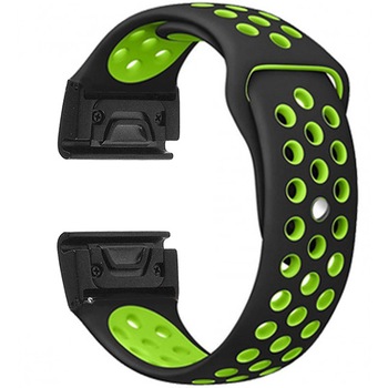 Curea ceas Smartwatch Garmin Fenix 5, 22 mm iUni Silicon Sport Negru-Verde Curea ceas Smartwatch Garmin Fenix 5, 22 mm iUni Silicon Sport Negru-Verde