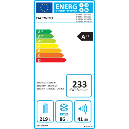 Combina frigorifica Daewoo RN-309GDPS, 305 l, Clasa A++, Full No Frost, Iluminare LED, H 187 cm, Gri metalizat