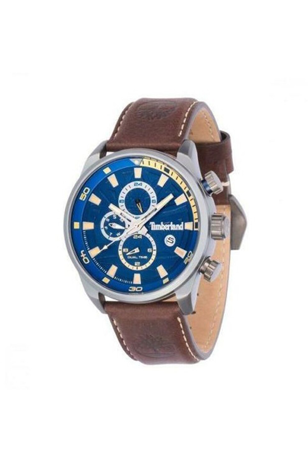 Timberland, Ceas cronograf cu o curea de piele Henniker, Argintiu/Maro