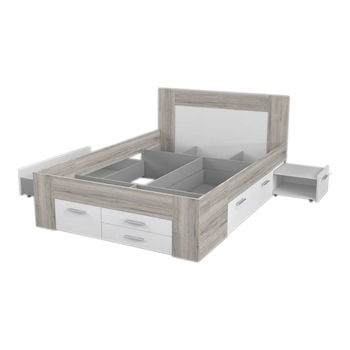 Pat matrimonial cu depozitare 140X200 Cm, Stejar Nisipiu/Alb, Pal Pat matrimonial cu depozitare 140X200 Cm, Stejar Nisipiu/Alb, Pal