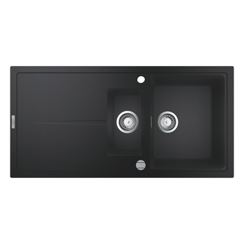 Chiuveta compozit Grohe K400 31642AP0, 1000x500 mm, reversibil, 2 boluri, montare pe blat, evacuare automata, Kit montaj si evacuare inclus, Negru granit Chiuveta compozit Grohe K400 31642AP0, 1000x500 mm, reversibil, 2 boluri, montare pe blat, evacuare automata, Kit montaj si evacuare inclus, Negru granit