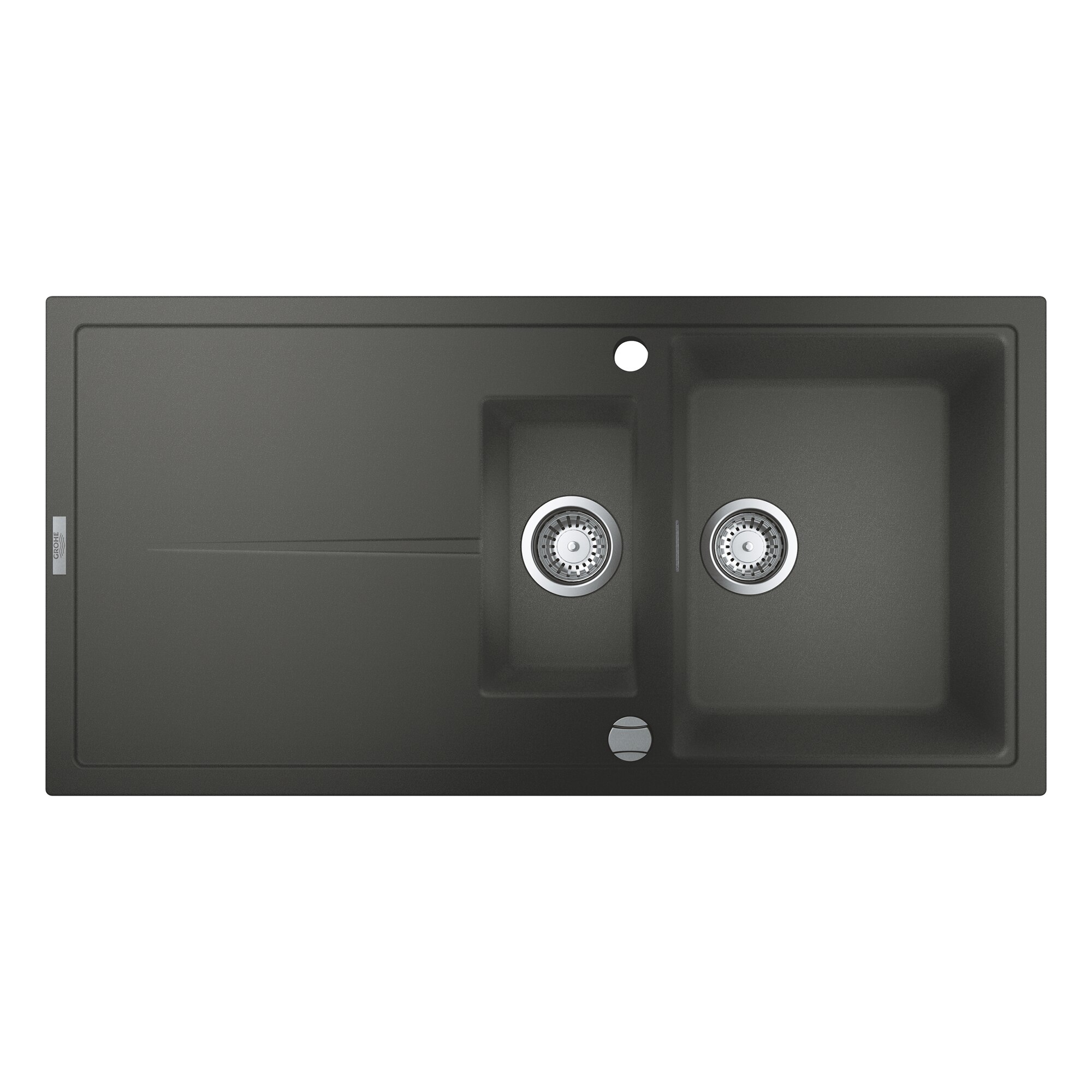 Chiuveta compozit Grohe K400 31642AT0, 1000x500 mm, reversibil, 2 boluri, montare pe blat, evacuare automata, Kit montaj si evacuare inclus, Antracit granit