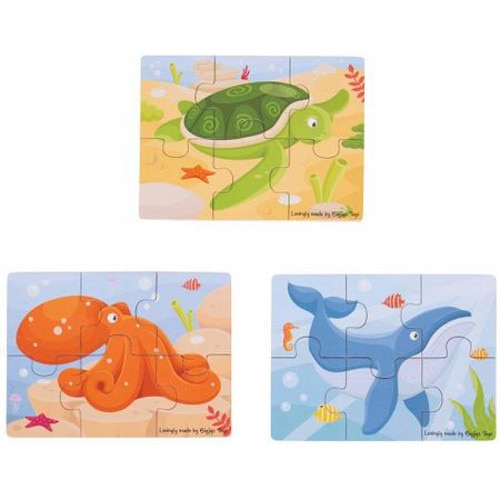 Set Bigjigs 3 Puzzle din Lemn - Lumea Acvatica
