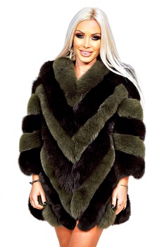 Haina din Blana Naturala de Vulpe, Mistique - Olive & Maro, Masura, Vere masliniu Haina din Blana Naturala de Vulpe, Mistique - Olive & Maro, Masura, Vere masliniu