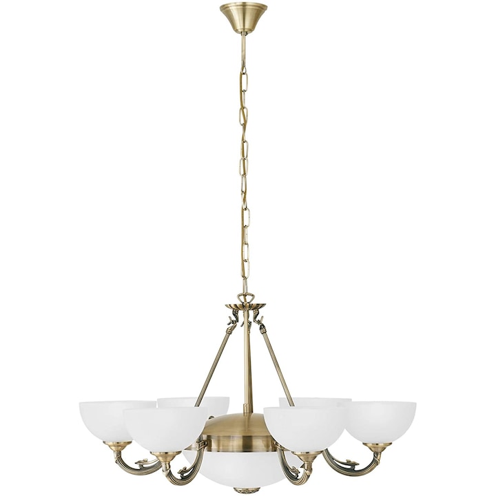 Полилей SAVOY, 82749, EGLO, E14, 6x40W, E27, 2x60W, метал, бронз, сатенирано стъкло, бяло, 110 x 74 см, регулируема височина, IP20