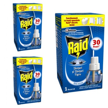 Pachet 3 x Rezerva aparat electric Raid Liquid impotriva tantarilor 21 ml Pachet 3 x Rezerva aparat electric Raid Liquid impotriva tantarilor 21 ml