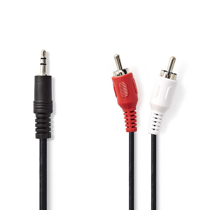 6inch 3.5mm Stereo Plug/2 RCA Jack Cable - Black - PrimeCables®