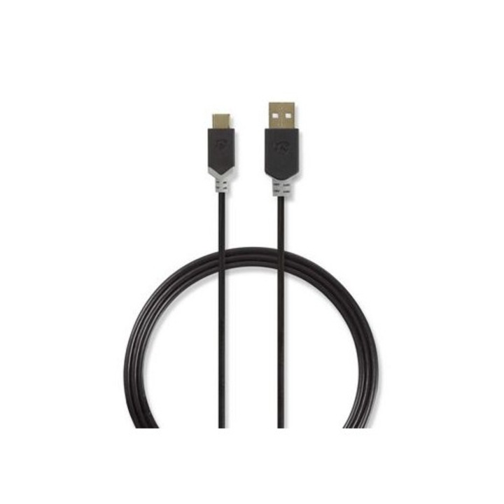 Kábel USB-C 2.0 tata - USB A tata 1m antracit, Nedis