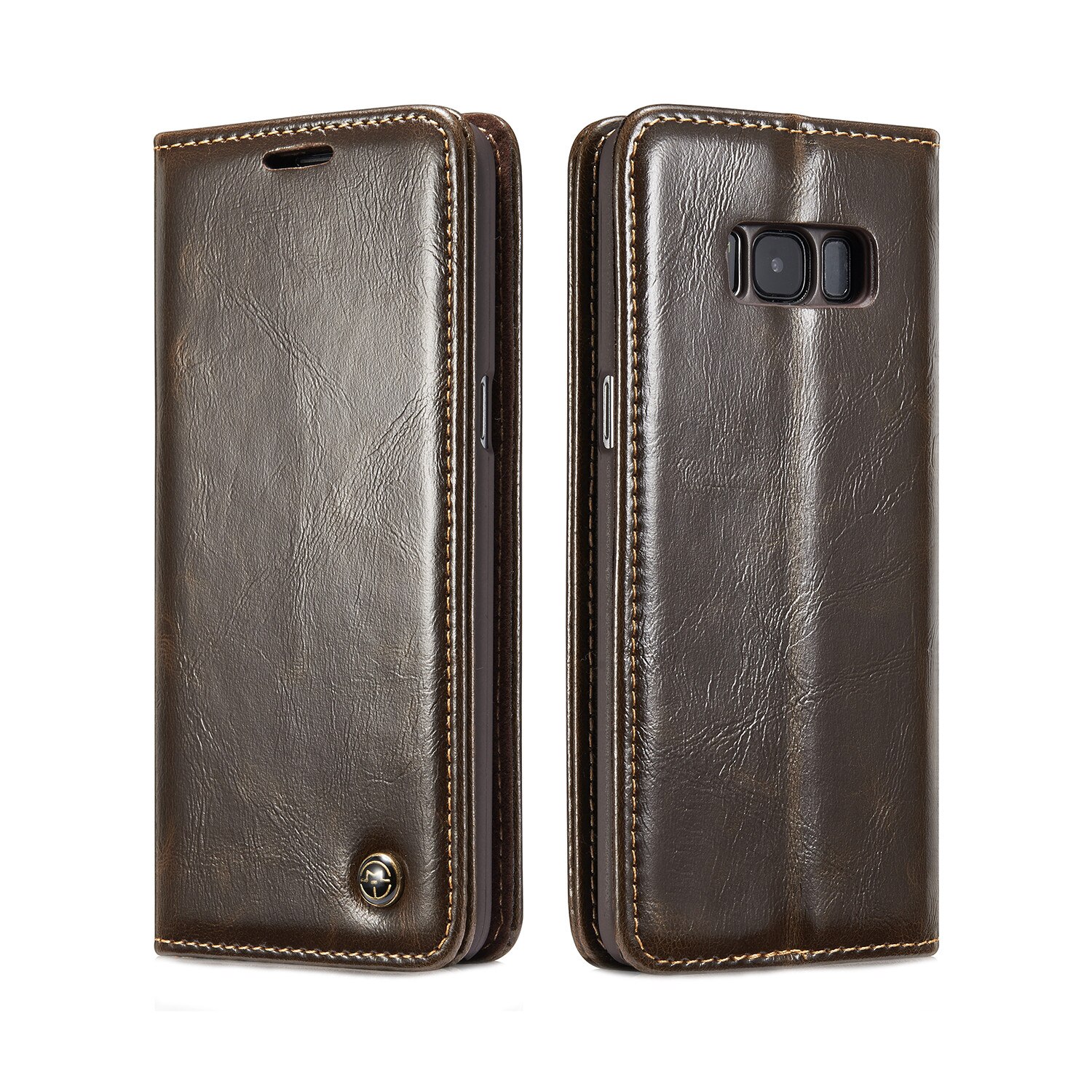 Husa piele fina, tip portofel, stand, inchidere magnetica, Samsung Galaxy S8 Plus - CaseMe, culoare Maro Coffee