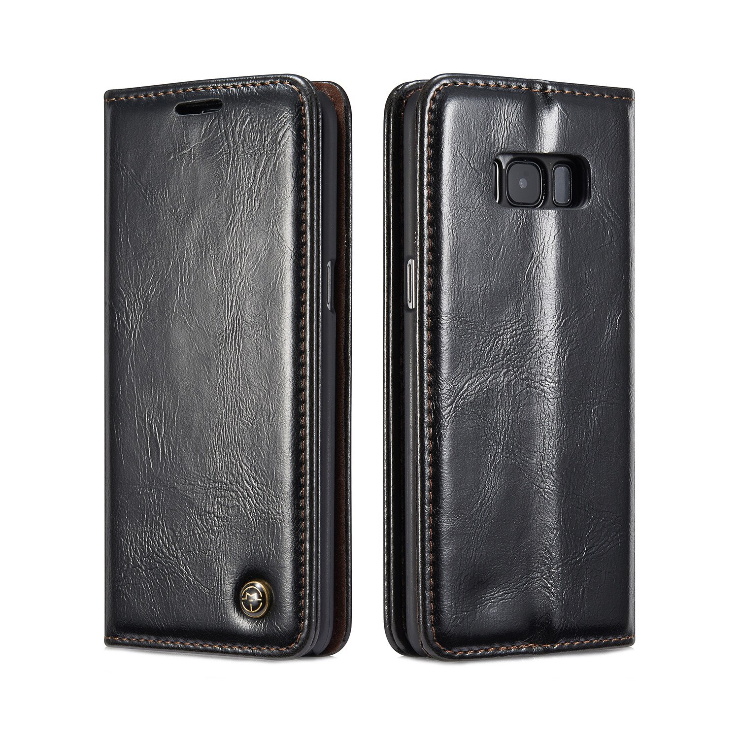 Husa piele fina, tip portofel, stand, inchidere magnetica, Samsung Galaxy S8 Plus - CaseMe, culoare Negru