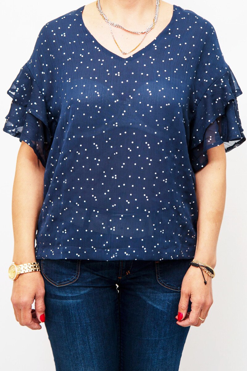 Bluza cu volanase la maneci Sisters Point,bleumarin, 38