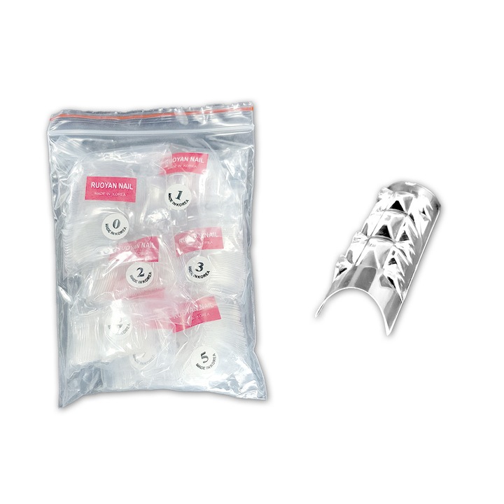 Set de 500 tipsuri pentru constructia unghiilor false, MoonbasaNails, 3 D, 011-C, Transparent