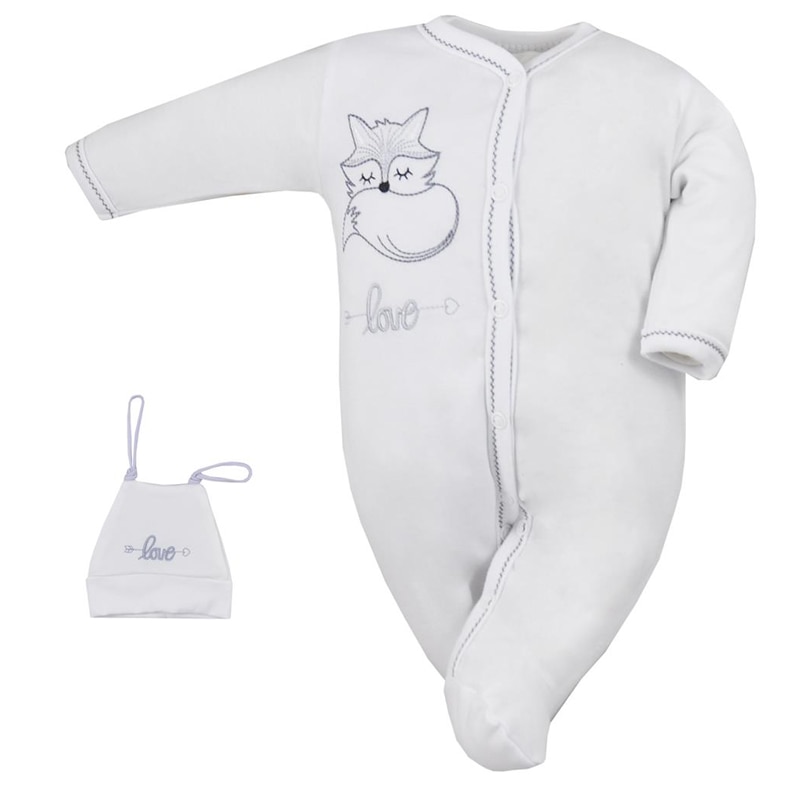 Salopeta cu maneca lunga si caciula pentru copii Koala 07-604, Alb, 50