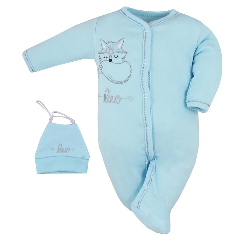 Salopeta cu maneca lunga si caciula pentru baieti Koala Fox Love 07-604A, Albastru