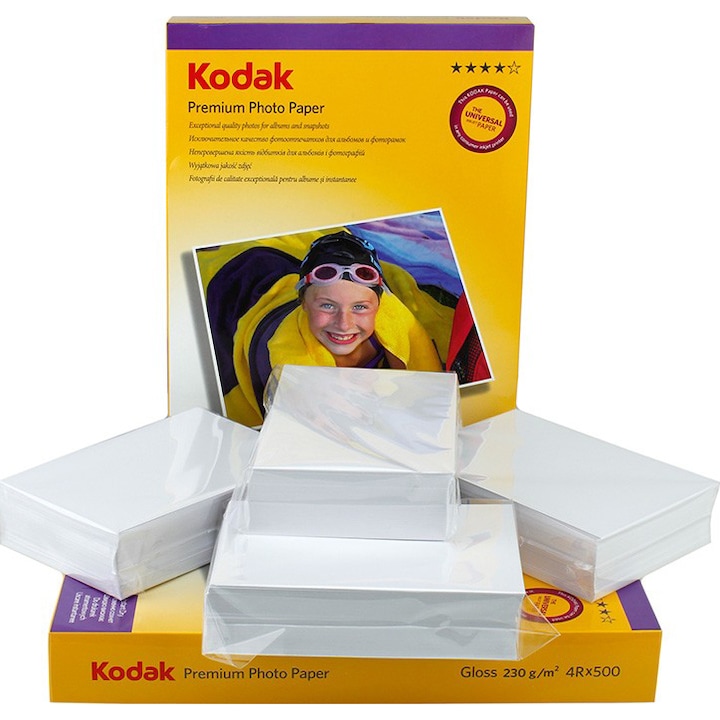 Pachet 500 coli hartie foto Kodak Premium Glossy, 10x15 cm, 230 g