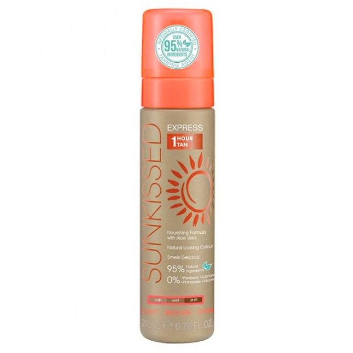 Пяна за автобронзиране Sunkissed Express, 1 час, професионална, светла-ултра тъмна, 95% натурална съставка, 200 мл