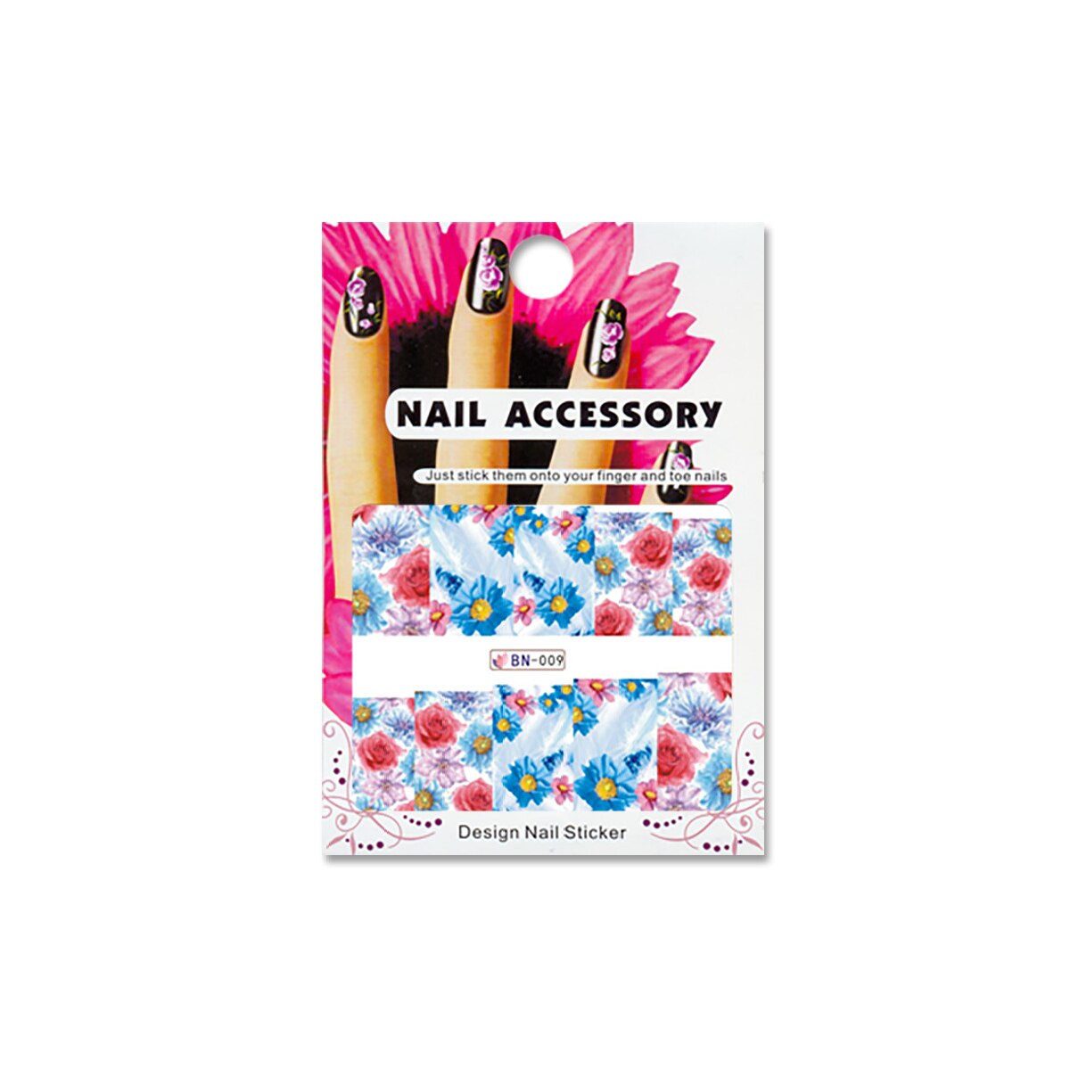 Tatuaj sticker cu efect acrilic pentru decor unghii BN-009, MoonbasaNails, Multicolor