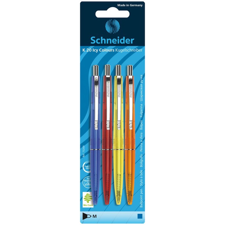 Химикалка Schneider K20 Frosty, 4 цвята/блистер