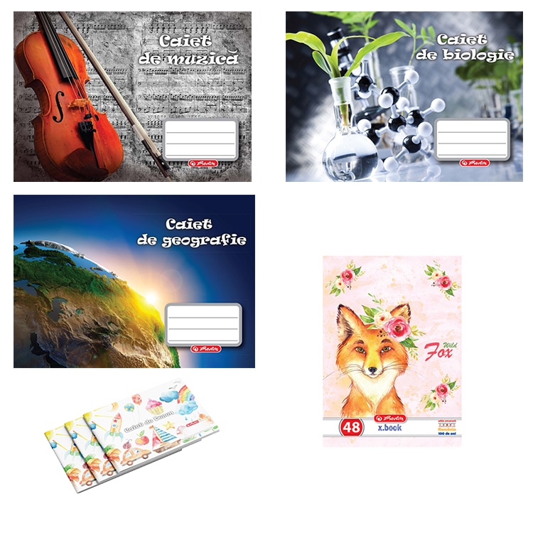 Set caiete Herlitz muzica+bilogie+geografie+desen+velin, 5 buc/set