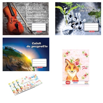 Set caiete Herlitz muzica+bilogie+geografie+desen+velin, 5 buc/set Set caiete Herlitz muzica+bilogie+geografie+desen+velin, 5 buc/set
